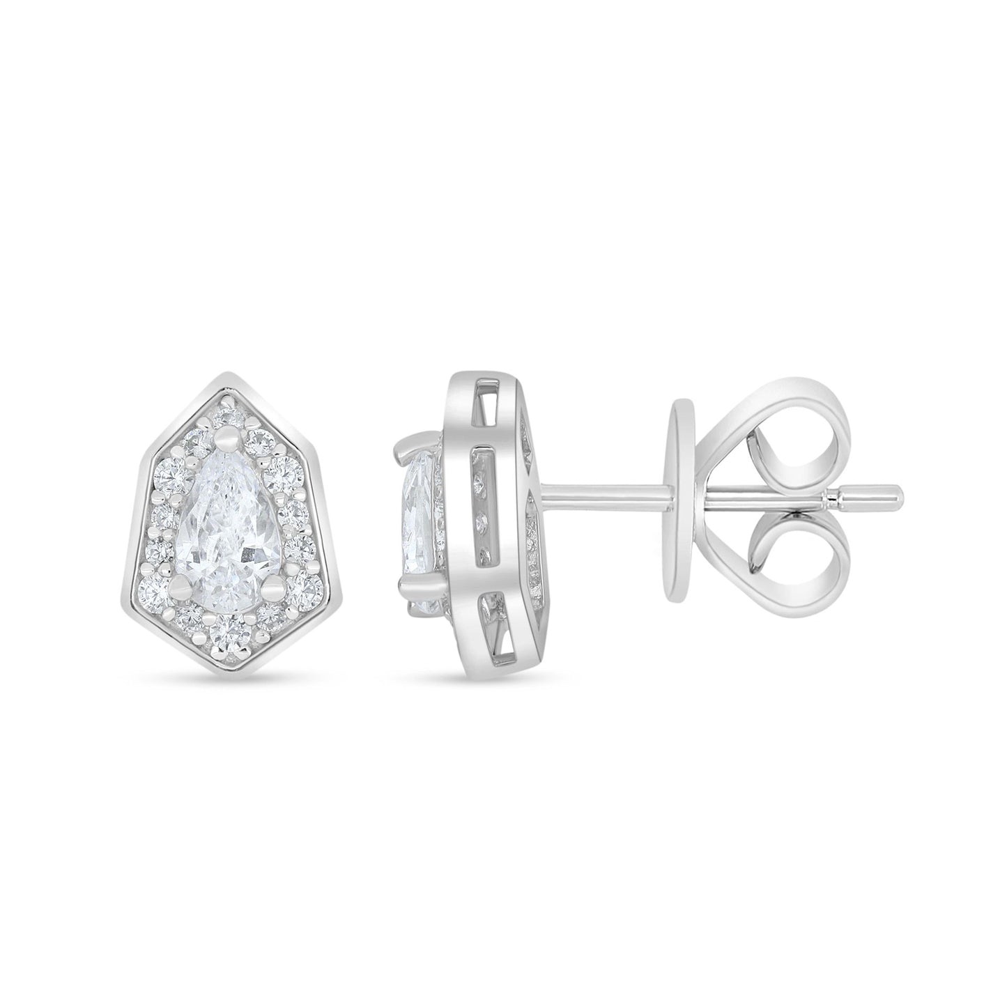 Sterling Silver 925 Earring Rhodium Plated Embedded With White Zircon