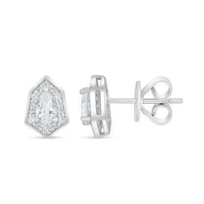Sterling Silver 925 Earring Rhodium Plated Embedded With White Zircon