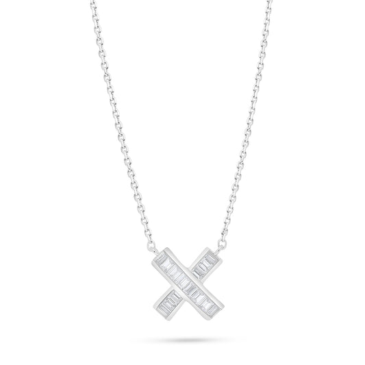 عقد من الفضة الخالصة عيار 925 مطلي روديوم مرصع فص ابيض