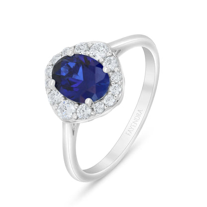 Sterling Silver 925 Ring Rhodium Plated Embedded With Sapphire Corundum And White Zircon