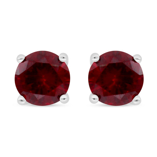 Sterling Silver 925 Earring Rhodium Plated Embedded With Ruby Corundum