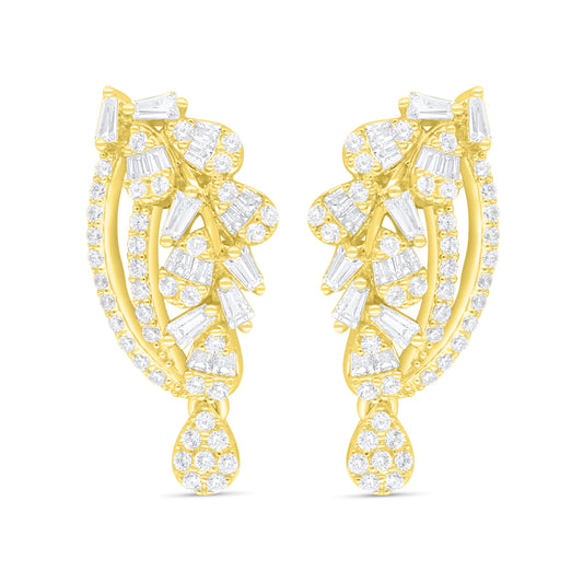 Sterling Silver 925 Earring Golden Plated Embedded With White Zircon