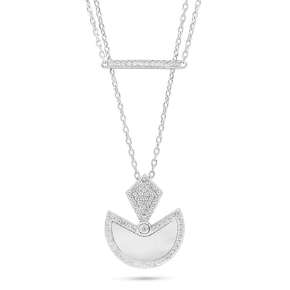 عقد من الفضة الخالصة عيار 925 مطلي روديوم مرصع صدف ابيض و فص ابيض