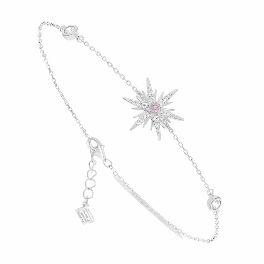 Sterling Silver 925 Bracelet Rhodium Plated Embedded With Pink Zircon And White Zircon