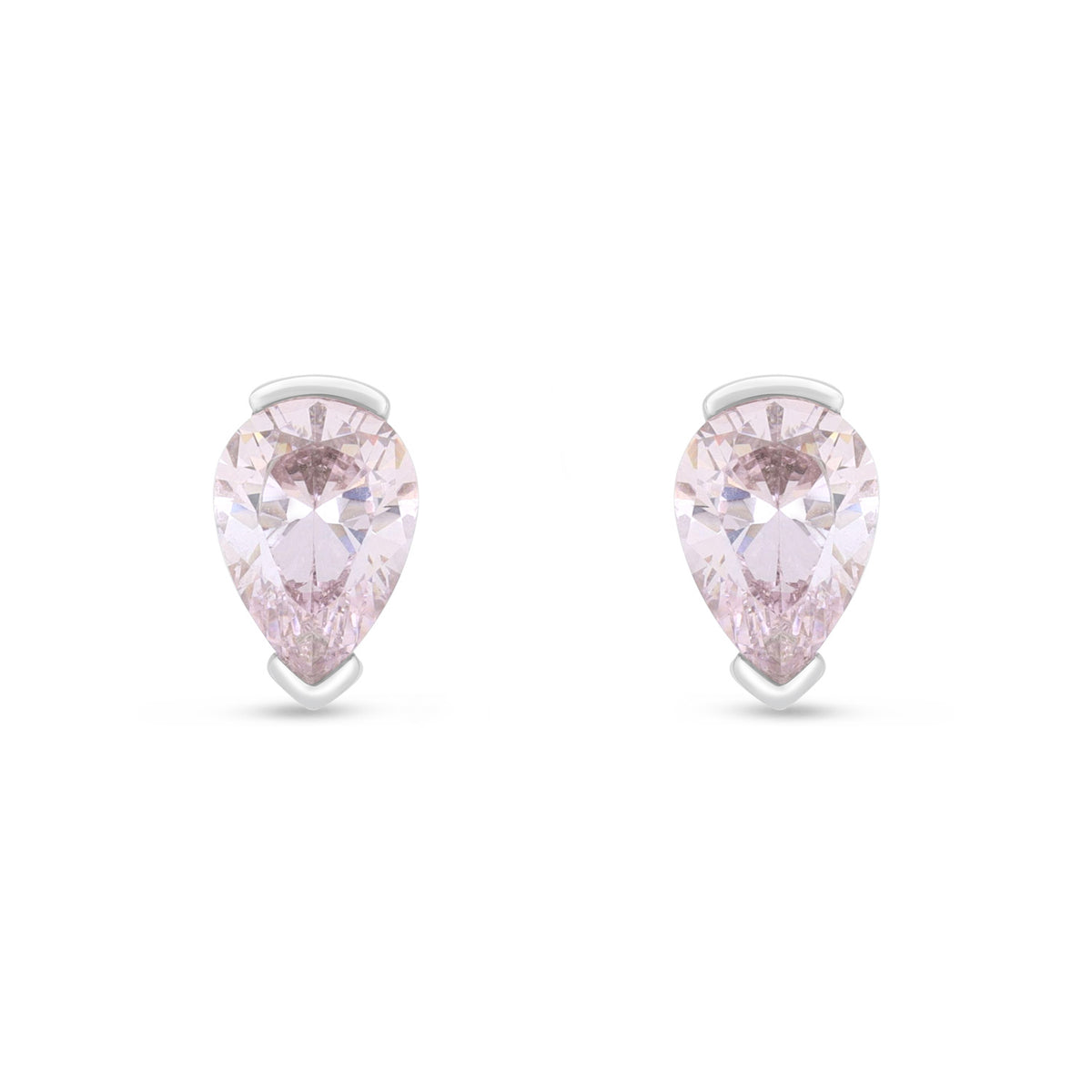 Sterling Silver 925 Earring Rhodium Plated Embedded With Pink Zircon