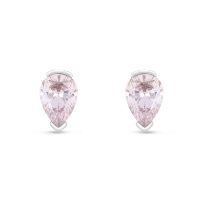 Sterling Silver 925 Earring Rhodium Plated Embedded With Pink Zircon