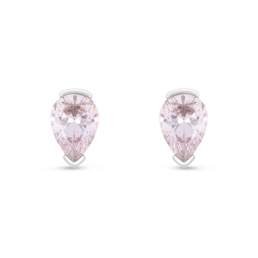 Sterling Silver 925 Earring Rhodium Plated Embedded With Pink Zircon