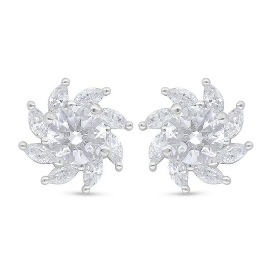 Sterling Silver 925 Earring Rhodium Plated Embedded With White Zircon