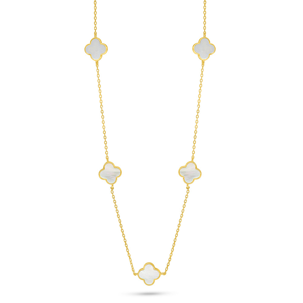 Sterling Silver 925 Necklace Golden Plated Embedded With white Shell