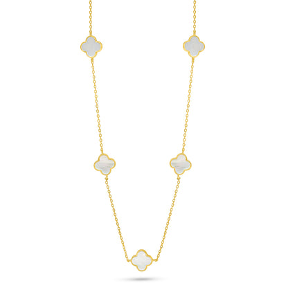 Sterling Silver 925 Necklace Golden Plated Embedded With white Shell