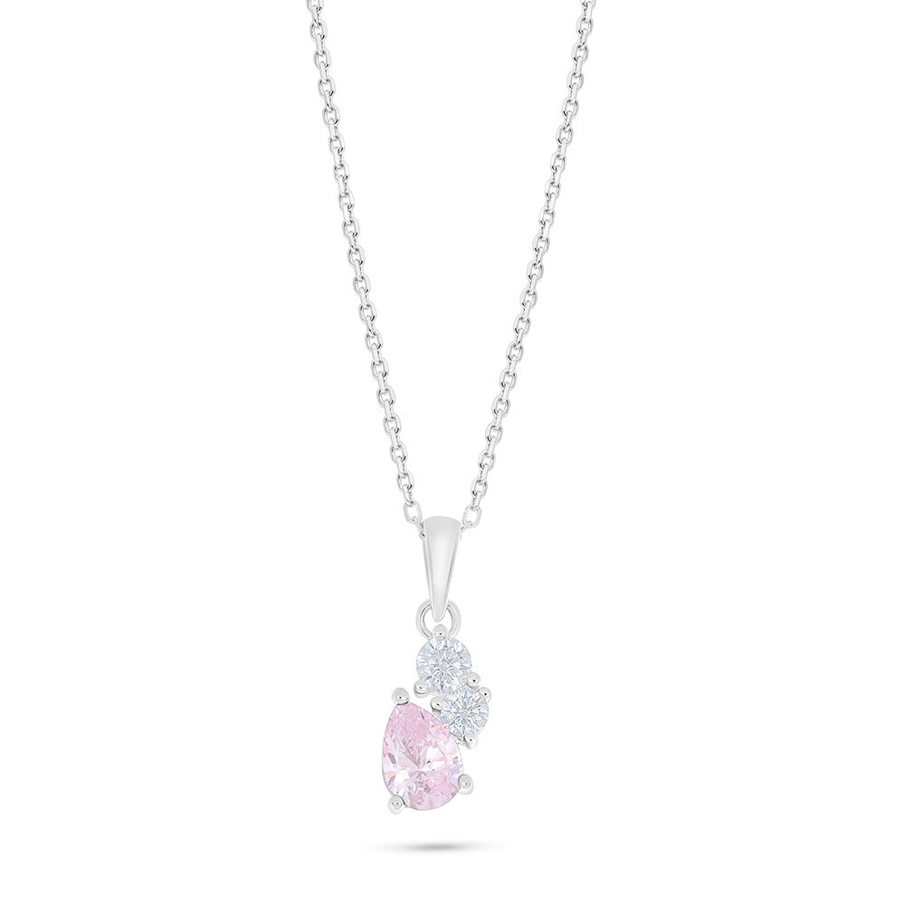 Sterling Silver 925 Necklace Rhodium Plated Embedded With pink Zircon And White Zircon