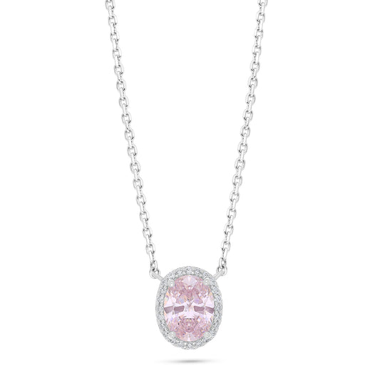 Sterling Silver 925 Necklace Rhodium Plated Embedded With Pink Zircon And White Zircon