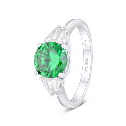Sterling Silver 925 Ring Rhodium Plated Embedded With Emerald Zircon