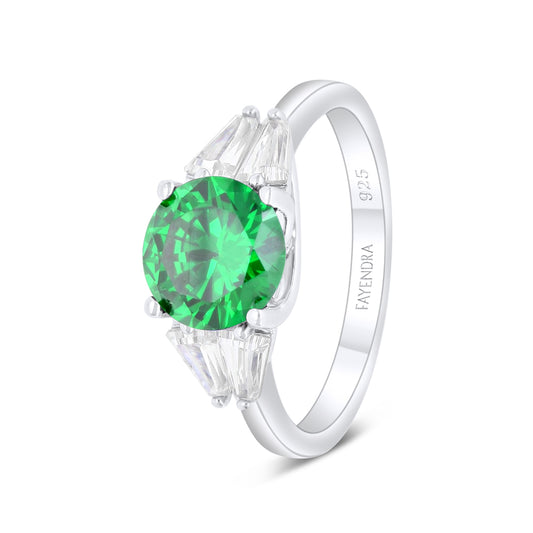 Sterling Silver 925 Ring Rhodium Plated Embedded With Emerald Zircon