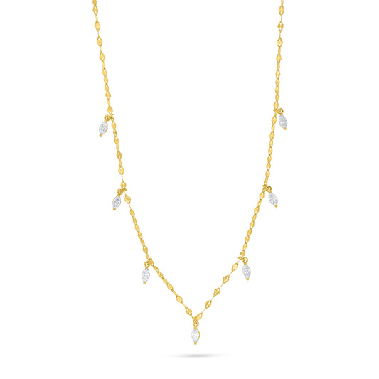 Sterling Silver 925 Necklace Golden Plated Embedded With White Zircon