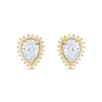 Sterling Silver 925 Earring Golden Plated Embedded With White Zircon