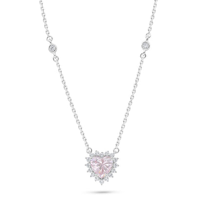 Sterling Silver 925 Necklace Rhodium Plated Embedded With Pink Zircon And White Zircon