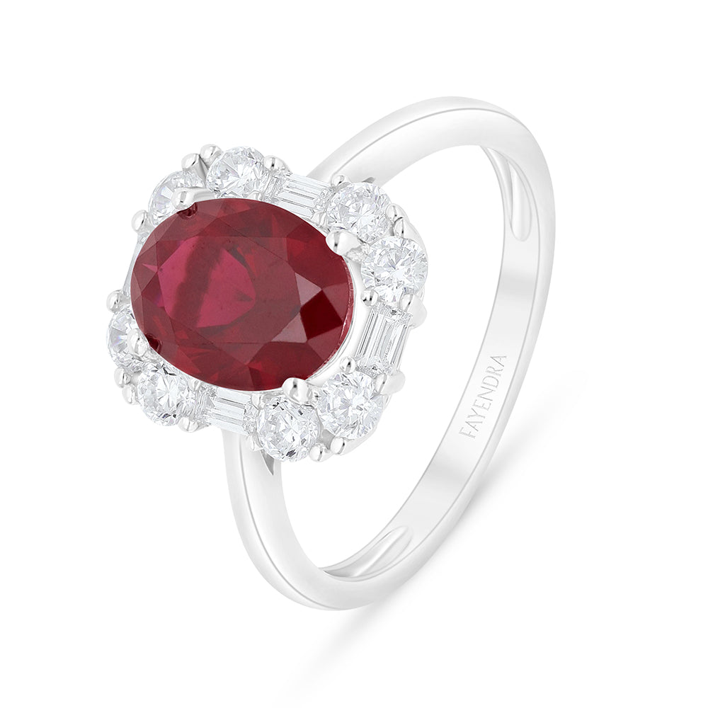 خاتم من الفضة الخالصة عيار 925 مطلي روديوم مرصع ياقوت كروندوم و فص ابيض