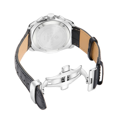 Stainless Steel 316L Watch Silver Color Black Leather For Men - BLACK MOP DIAL