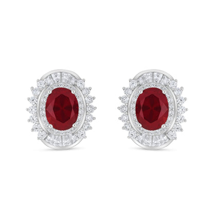 Sterling Silver 925 Earring Rhodium Plated Embedded With Ruby Corundum And White Zircon
