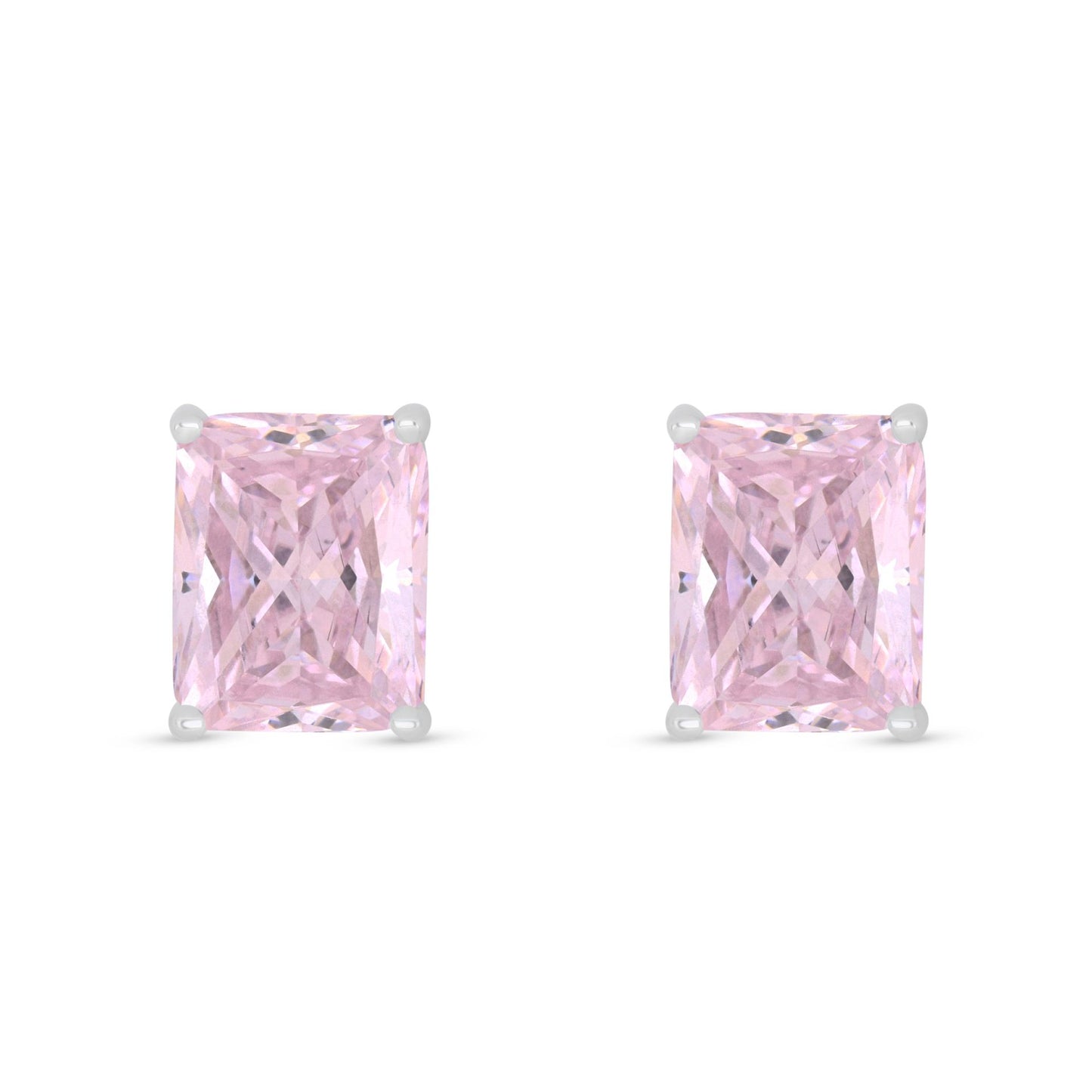Sterling Silver 925 Earring Rhodium Plated Embedded With Pink Zircon