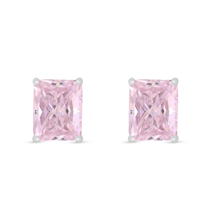 Sterling Silver 925 Earring Rhodium Plated Embedded With Pink Zircon