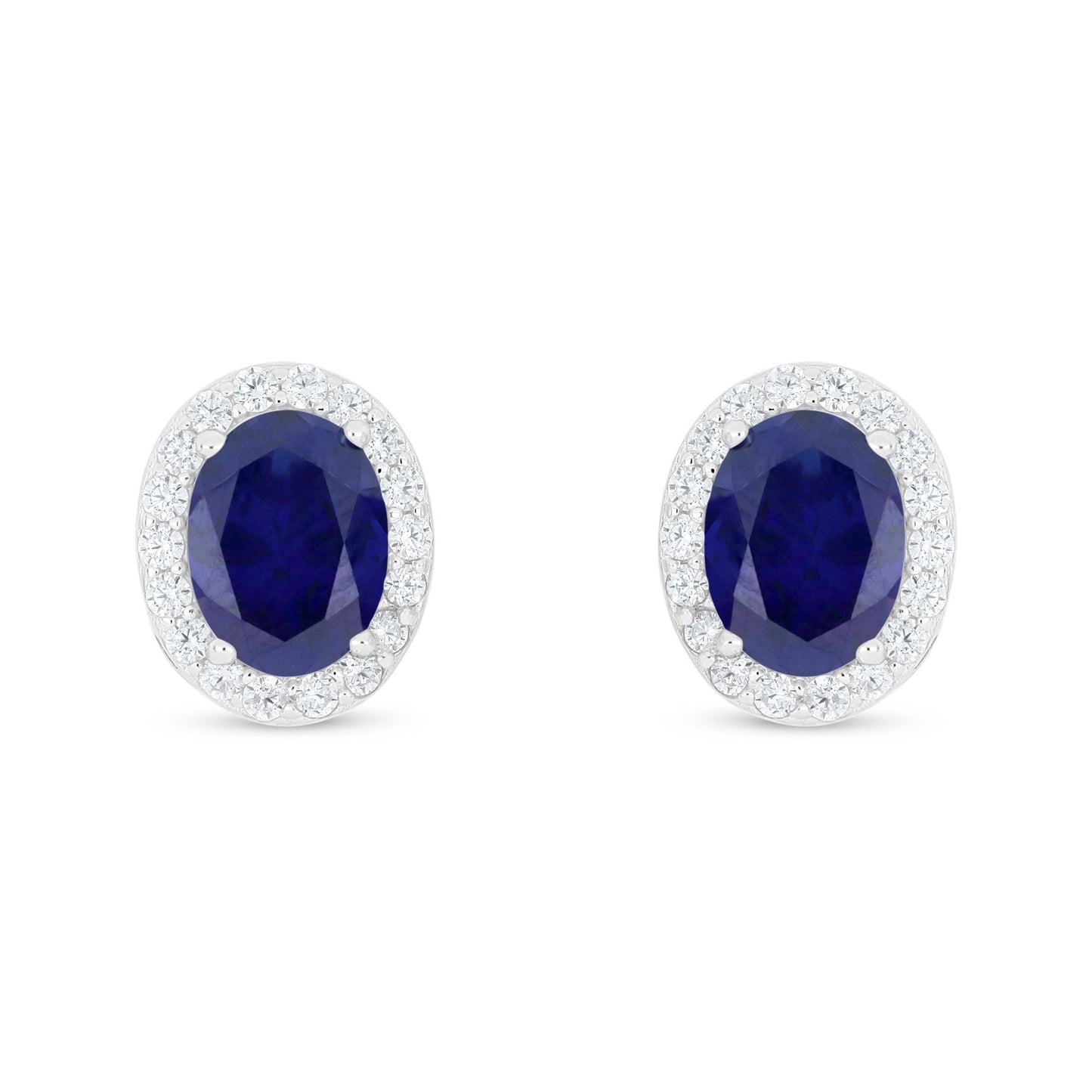 Sterling Silver 925 Earring Rhodium Plated Embedded With Sapphire Corundum And White Zircon
