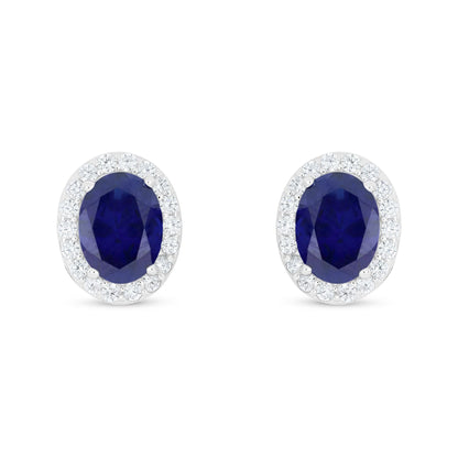 Sterling Silver 925 Earring Rhodium Plated Embedded With Sapphire Corundum And White Zircon