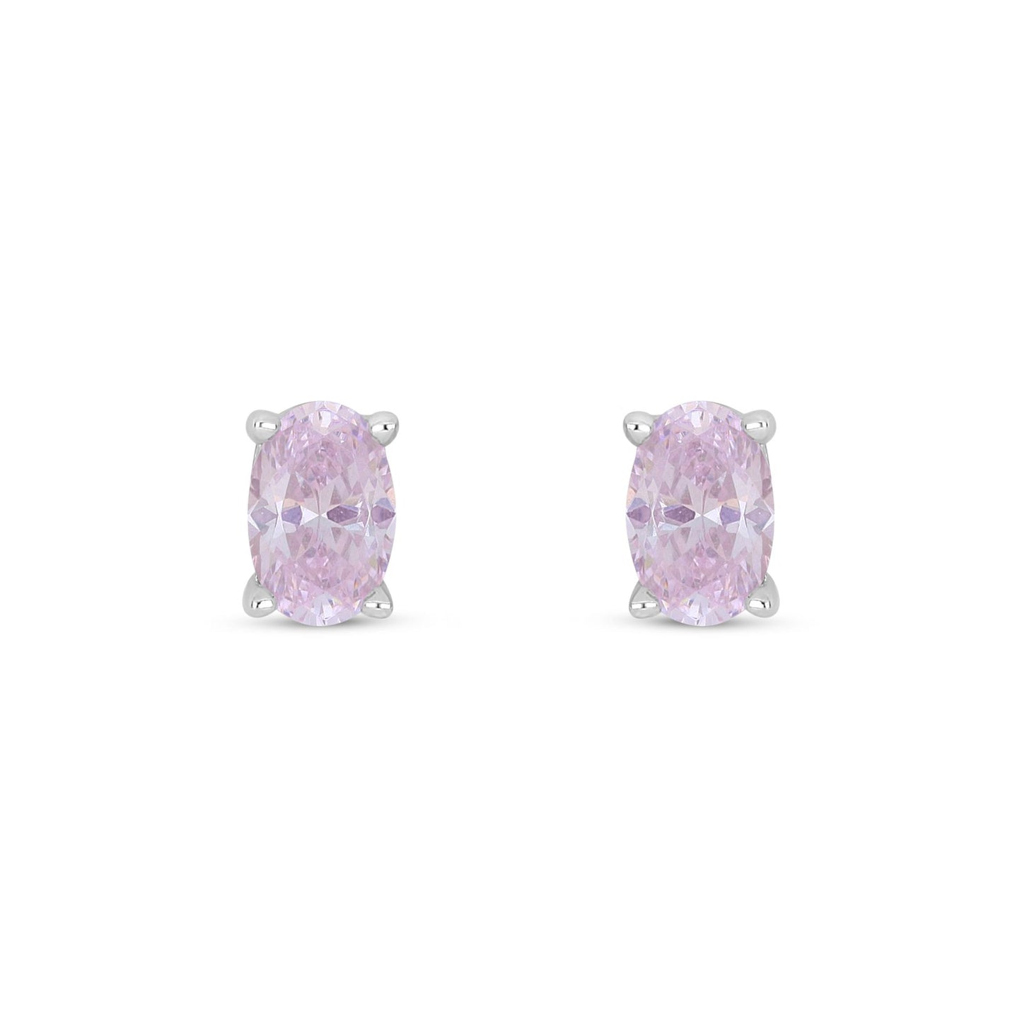 Sterling Silver 925 Earring Rhodium Plated Embedded With Pink Zircon And White Zircon