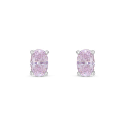Sterling Silver 925 Earring Rhodium Plated Embedded With Pink Zircon And White Zircon