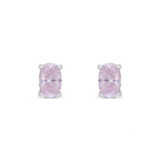 Sterling Silver 925 Earring Rhodium Plated Embedded With Pink Zircon And White Zircon