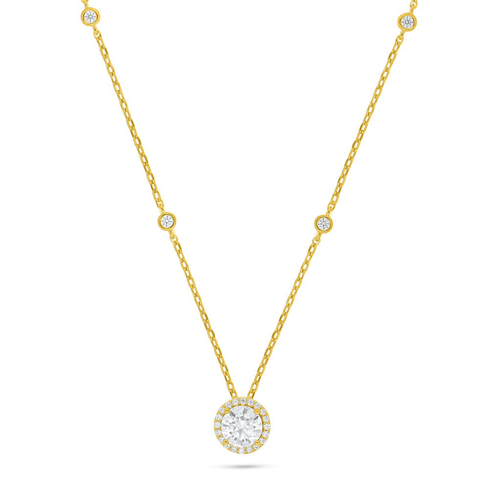 Sterling Silver 925 Necklace Golden Plated Embedded With White Zircon