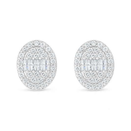 Sterling Silver 925 Earring Rhodium Plated Embedded With White Zircon