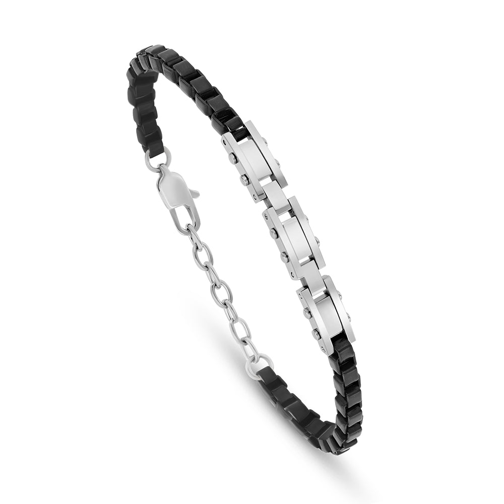 اسورة رجالي ستانلس ستيل لون فضي و اسود عيار 316L 