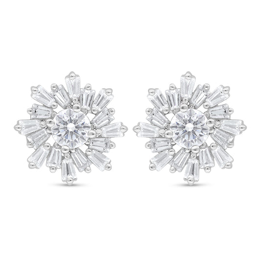Sterling Silver 925 Earring Rhodium Plated Embedded With White Zircon