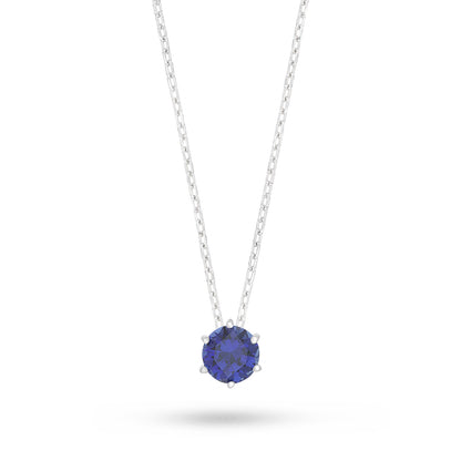 Sterling Silver 925 Necklace Rhodium Plated Embedded With Sapphire Corundum