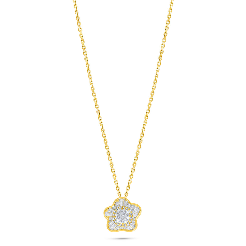 Sterling Silver 925 Necklace Golden Plated Embedded With White Zircon