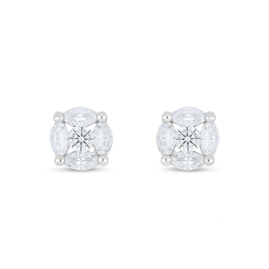 Sterling Silver 925 Earring Rhodium Plated Embedded With White Zircon