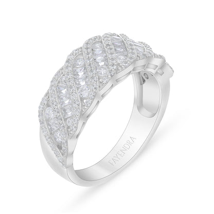Sterling Silver 925 Ring Rhodium Plated Embedded With White Zircon