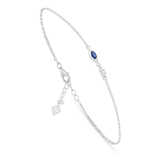 Sterling Silver 925 Bracelet Rhodium Plated Embedded With Sapphire Corundum And White Zircon