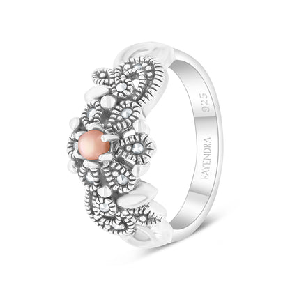 Sterling Silver 925 Set Embedded With Natural Pink Shell And Marcasite Stones