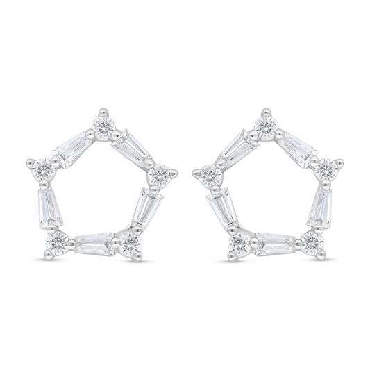 Sterling Silver 925 Earring Rhodium Plated Embedded With White Zircon