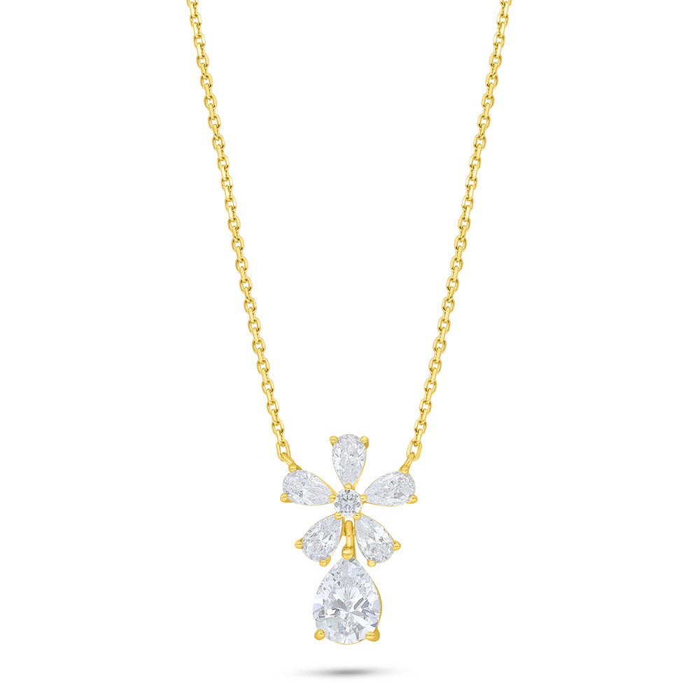 Sterling Silver 925 Necklace Golden Plated Embedded With White Zircon