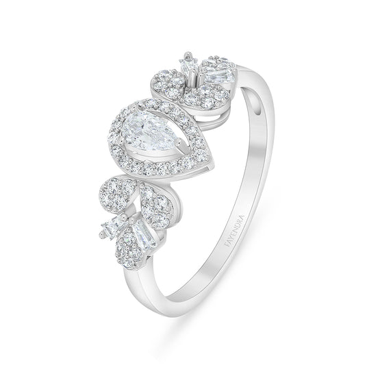 خاتم من الفضة الخالصة عيار 925 مطلي روديوم مرصع فص ابيض