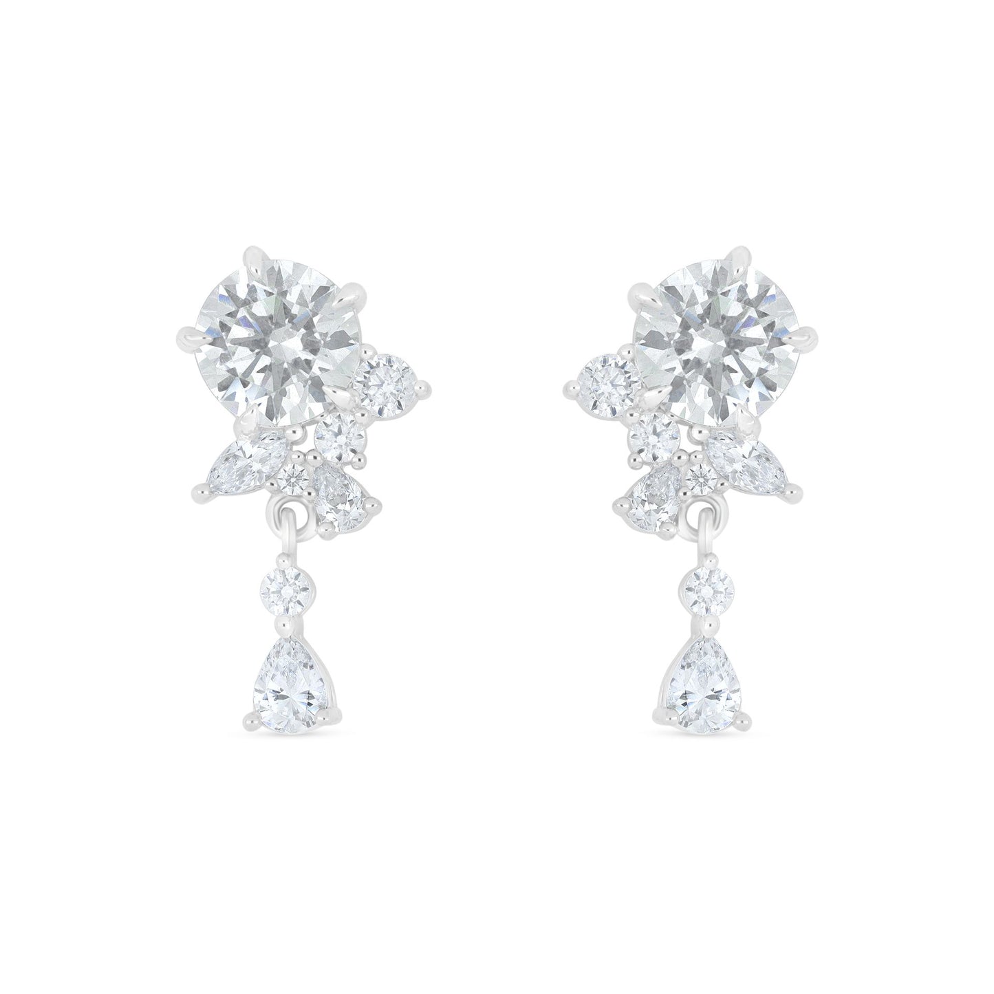 Sterling Silver 925 Earring Rhodium Plated Embedded With Diamond Zircon And White Zircon