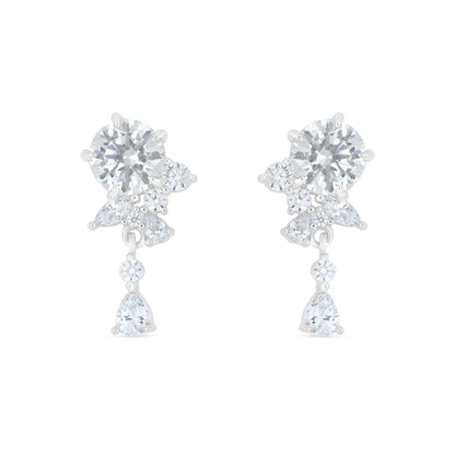 Sterling Silver 925 Earring Rhodium Plated Embedded With Diamond Zircon And White Zircon