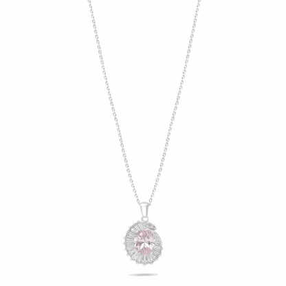 Sterling Silver 925 Necklace Rhodium Plated Embedded With Pink Zircon And White Zircon