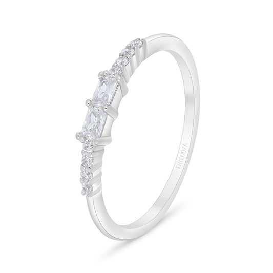 خاتم من الفضة الخالصة عيار 925 مطلي روديوم مرصع فص ابيض