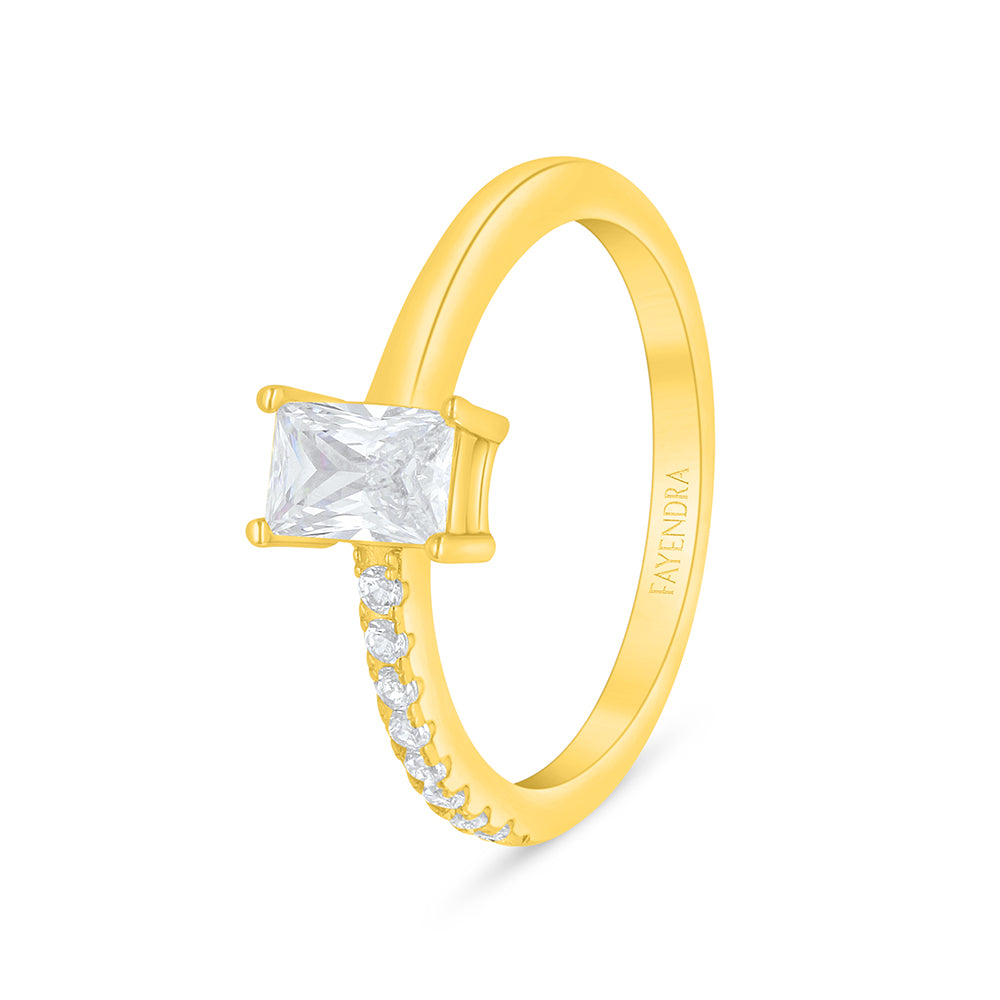 Sterling Silver 925 Ring Golden Plated Embedded With White Zircon