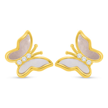 Sterling Silver 925 Earring Golden Plated Embedded With White Shell And White Zircon